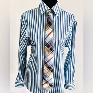 Foxcroft Wrinkle Free Long Sleeve Striped Button Down Blouse Size 10